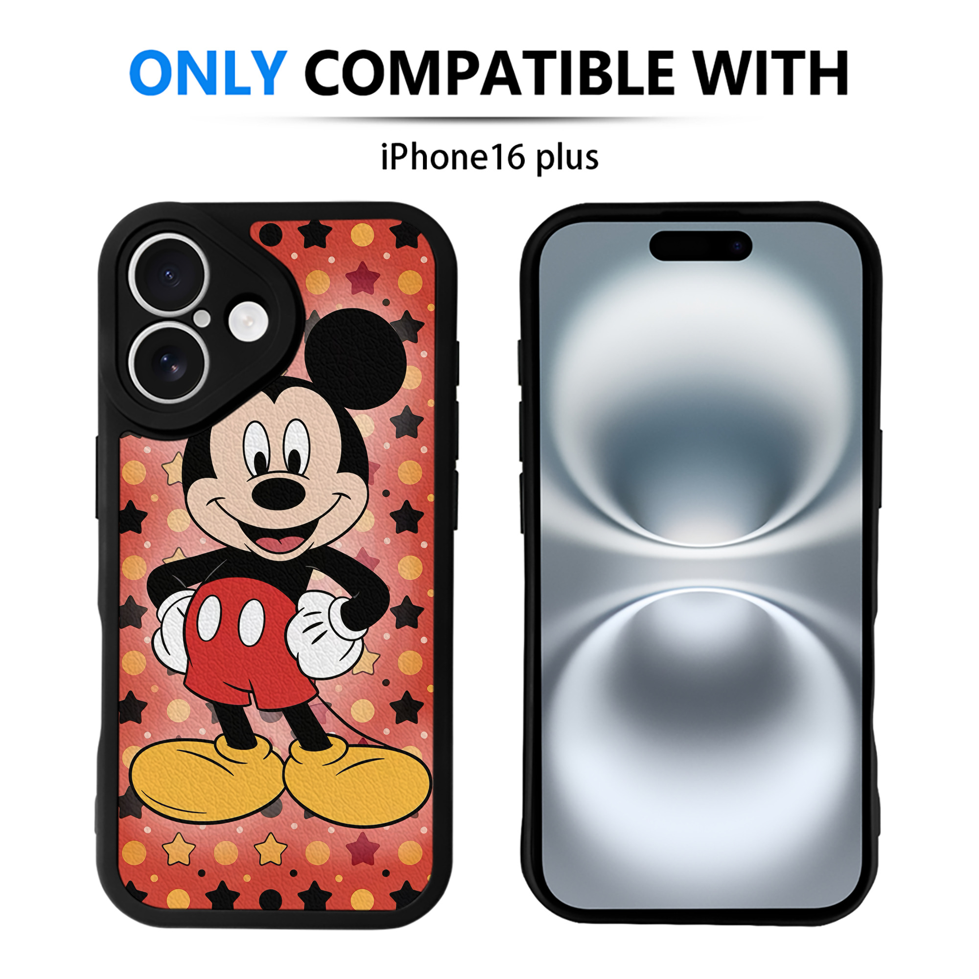 （画像用） ミッキーマウス Mickey Mouse 【iPhone 16シリーズ対応】シリコンスマホケース（レザー調） 材質：シリコン
